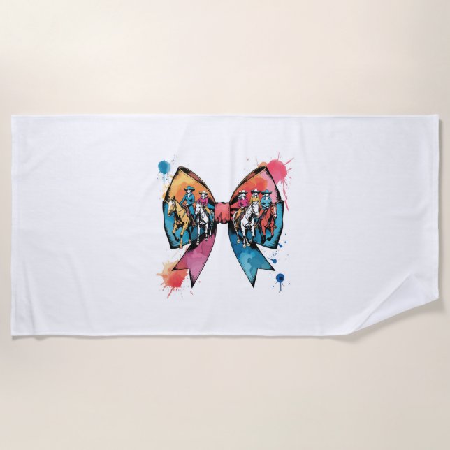 Serviette De Plage Cowgirl équitation Cheval Coquette Bow (Devant)