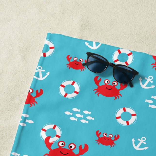 Serviette De Plage Crabe avec bouée de sauvetage (En situation)