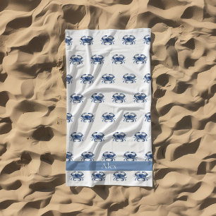 Serviette De Plage Crabe de la Nouvelle-Angleterre bleu aquarelle