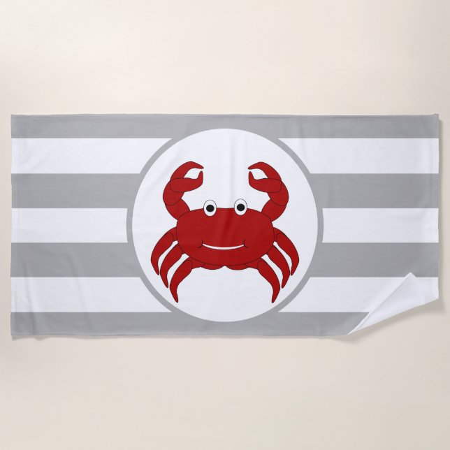 Serviette De Plage Crabe Design Gris rayé (Devant)
