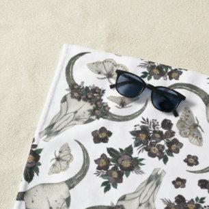 Serviette De Plage Crâne animal gothique avec fleurs Motif