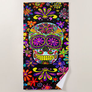 Serviette De Plage Crâne avec fleurs Beach Towel