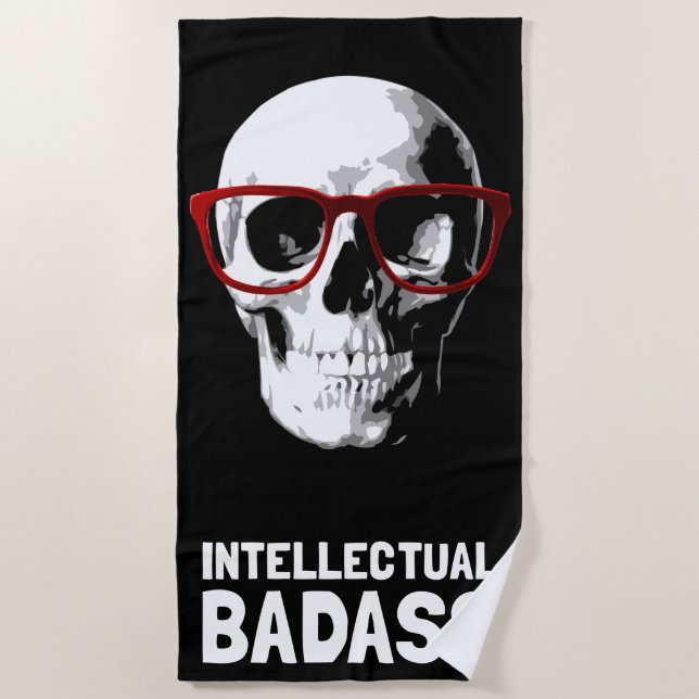 Serviette De Plage Crâne avec lunettes rouges – Intello badass (Devant)
