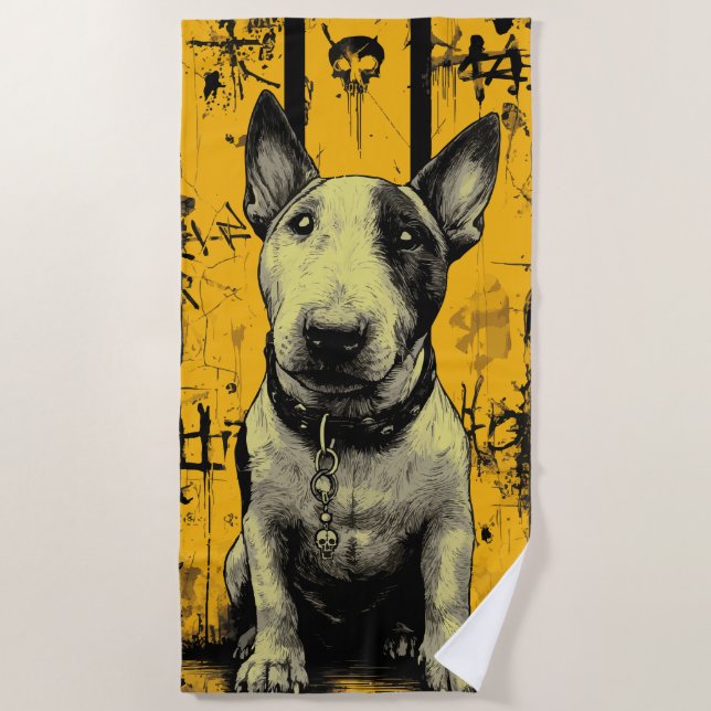 Serviette De Plage Crâne de Bull Terrier Art Grunge (Devant)