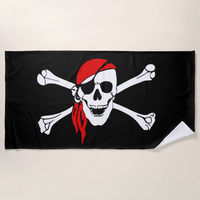 Serviette De Plage Crâne de pirate et os croisés (Devant)