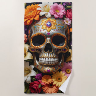 Serviette De Plage Crâne en sucre orné