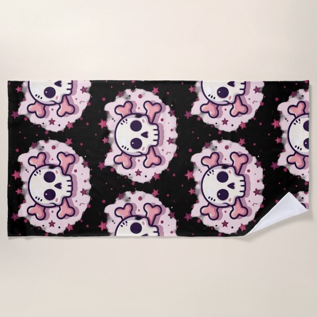 Serviette De Plage Crâne et Os en Rose Pastel (Devant)