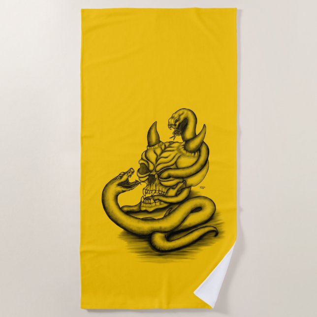 Serviette De Plage Crâne - Tête diabolique avec serpent (Devant)