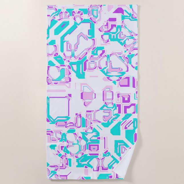 Serviette De Plage crazy fantasy maps white and aqua (Devant)