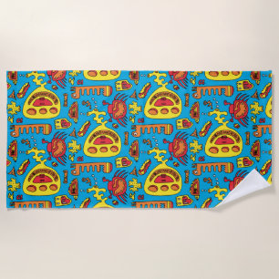Serviette De Plage Crazy Ocean Créatures et sous-marin jaune