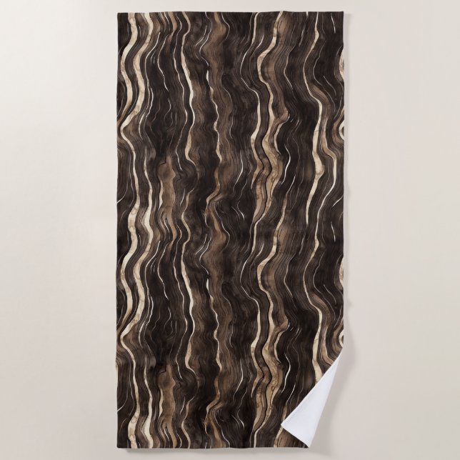 Serviette De Plage Creamy Brown Chocolate Gold Wavy Stripes  (Devant)
