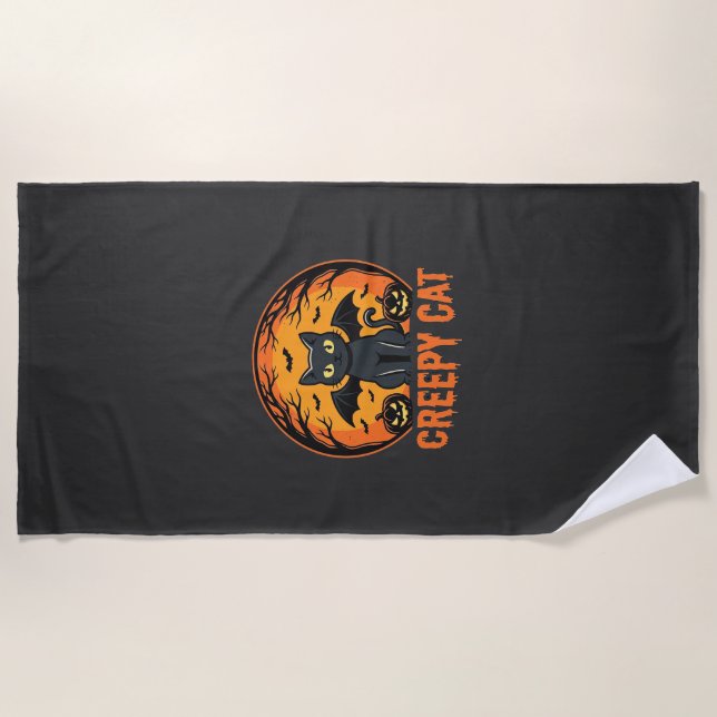Serviette De Plage Création graphique de chat effrayant Halloween cha (Devant)