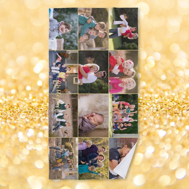 Serviette De Plage Créer 12 Photo Collage Famille Enfants Monogrammé (Create 12 Photo Collage Family Kids Monogrammed Beach Towel)