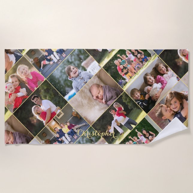 Serviette De Plage Créer 9 Photo Collage Famille Enfants Monogramme (Devant)