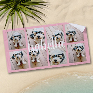 Serviette De Plage Créez votre propre collage de 8 photos avec un nom