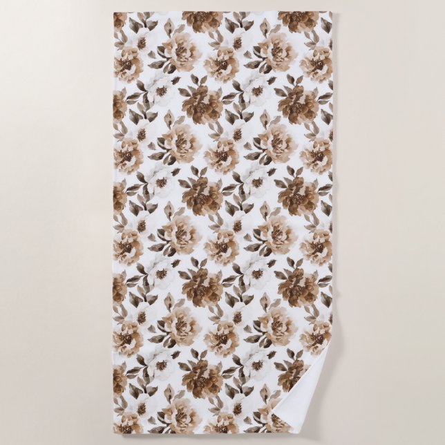 Serviette De Plage Crème Brown Fleurs blanches Noël (Devant)