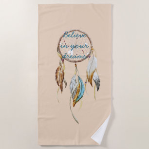Serviette De Plage Crème Brown Turquoise Dream Catcher