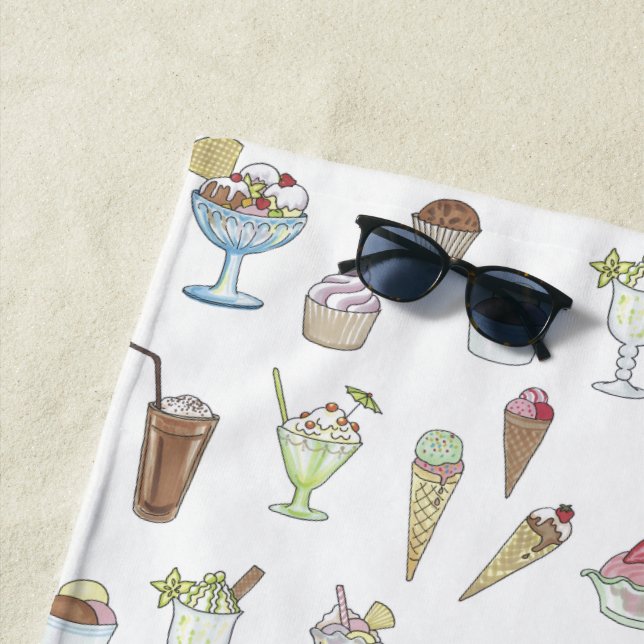 Serviette De Plage Crème de glace Sundae Motif blanc (En situation)