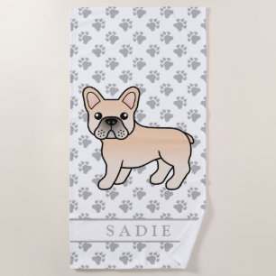 Serviette De Plage Crème French Bulldog mignonne Dessin & Nom