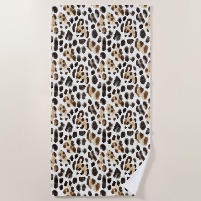 Serviette De Plage Crème Noir Brun Léopard Animal   (Devant)