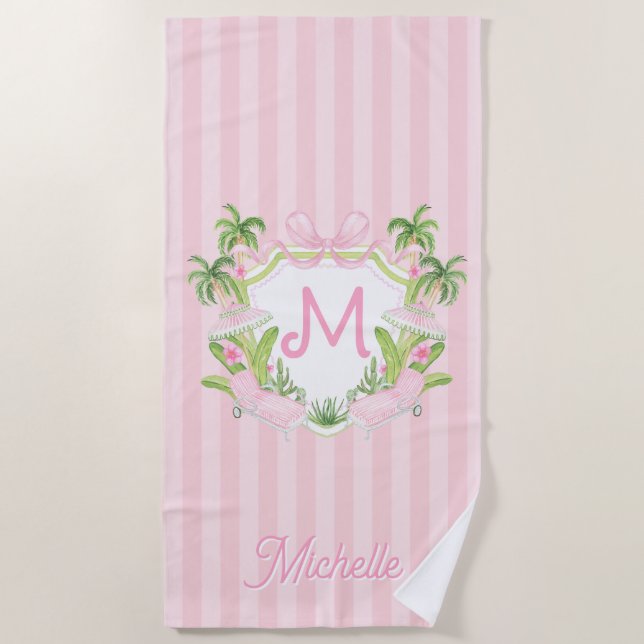 Serviette De Plage Crête de monogramme prépa de Palm Beach (Devant)