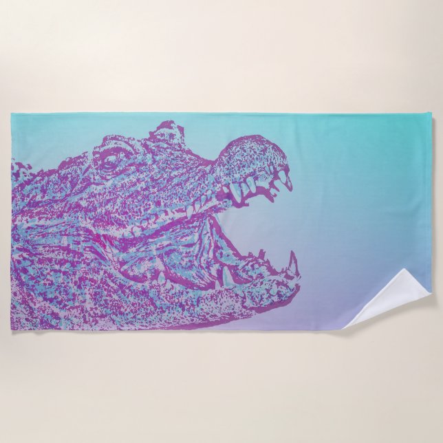 Serviette De Plage Crocodile bleu et violet Imprimer (Devant)