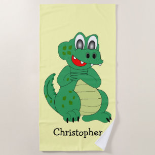 Serviette De Plage Crocodile Design Jaune Personnalisé