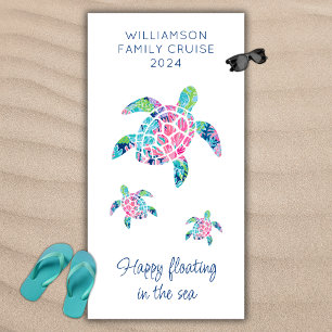Serviette De Plage Croisière familiale personnalisée Vacances Tortues