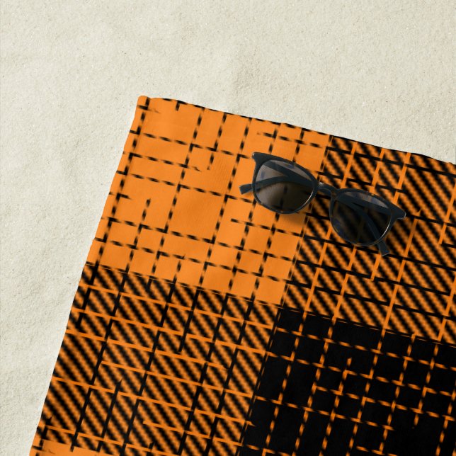 Serviette De Plage Croisillon à carreaux orange noir Buffle (En situation)