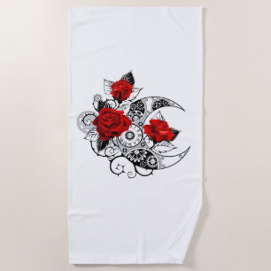 Serviette De Plage Croissant mécanique avec roses rouges