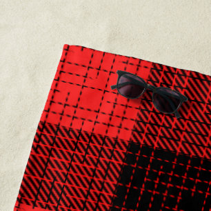 Serviette De Plage Croix Hachurée Rouge Noir Buffalo Check