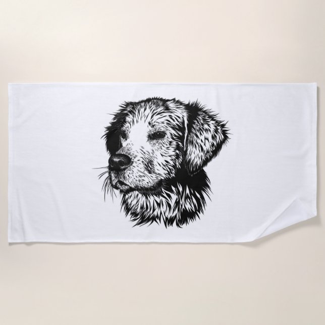 Serviette De Plage Croquis en tête de canine (Devant)