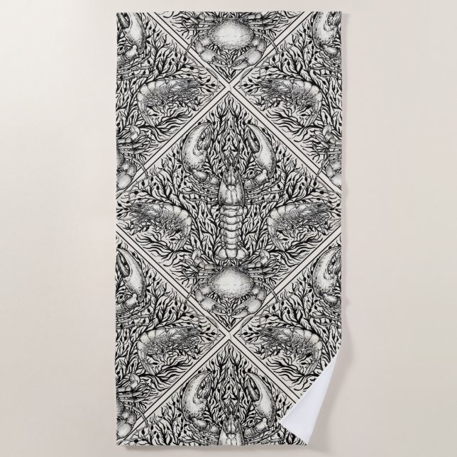 Serviette De Plage Crustacéen en noir et blanc naturel (Devant)