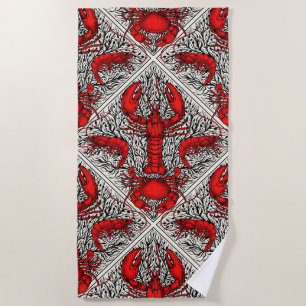 Serviette De Plage Crustacés en rouge, noir et ivoire