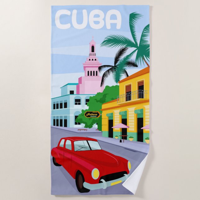 Serviette De Plage Cuba Travel Poster Plage Serviette (Devant)