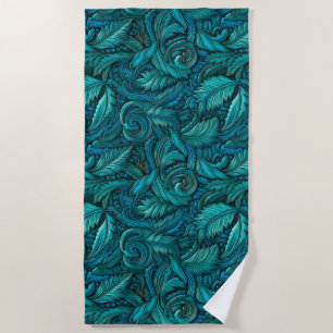 Serviette De Plage Cuir élégant sarcelle travaillé