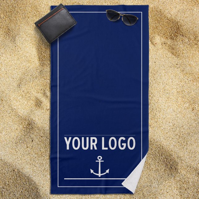 Serviette De Plage ⚓ Cuisine marine personnalisée Blue Beach (Easily Add Your Logo for a Custom Nautical Beach Towel)
