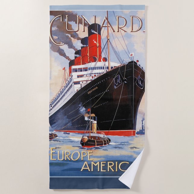 SERVIETTE DE PLAGE CUNARD OCEAN LINER AQUITANIA (Devant)
