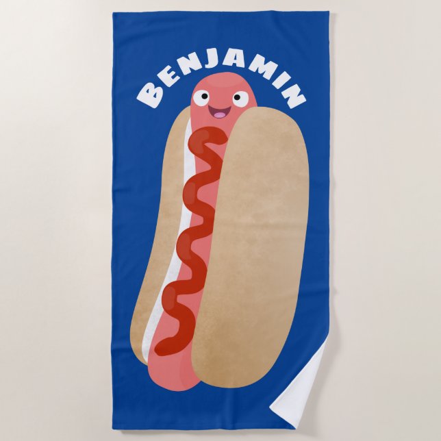 Serviette De Plage Curieux hot dog Weiner dessin animé (Devant)