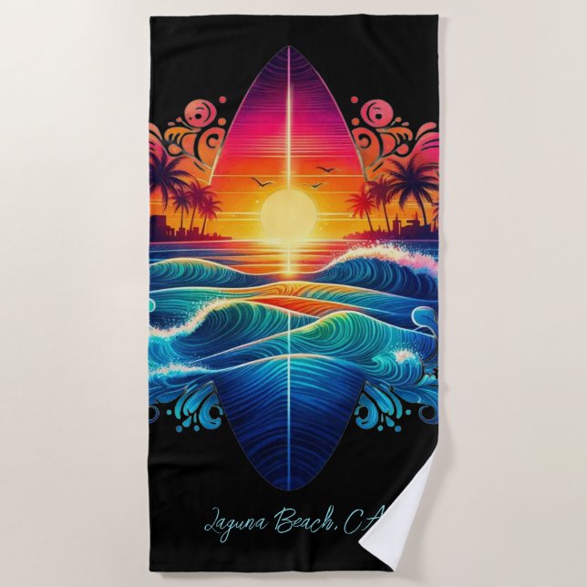 Serviette De Plage Curs de surf couché de soleil- (Devant)