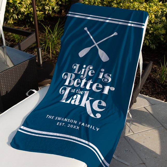 Serviette De Plage Custom Blue Life is Better at Lake Beach Towel (Créateur téléchargé)