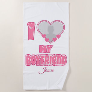 Serviette De Plage Custom I Love My Boyfriend - Ajouter photo et nom