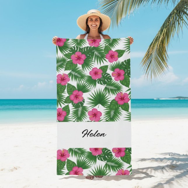 Serviette De Plage Custom Large Tropical Flower Beach Towel for Her (Créateur téléchargé)