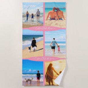 Serviette De Plage Custom Photo Collage Text Family Love Personalized