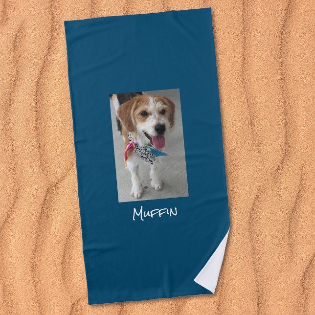 Serviette De Plage Customize Pet or Child's Photo & Name, Ocean Blue (Créateur téléchargé)