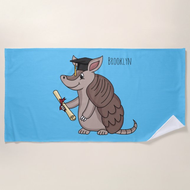 Serviette De Plage Cute armadillo with graduation cap cartoon  (Devant)