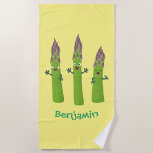 Serviette De Plage Cute asperges chantant un trio végétal dessin anim
