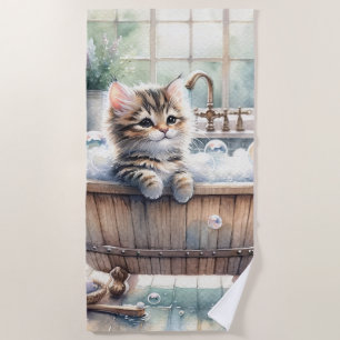 Serviette De Plage Cute Bubbly Kitten Temps de bain