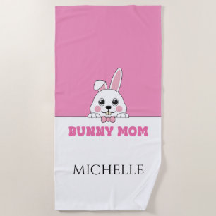 Serviette De Plage Cute Bunny Maman Rose Personnalisé