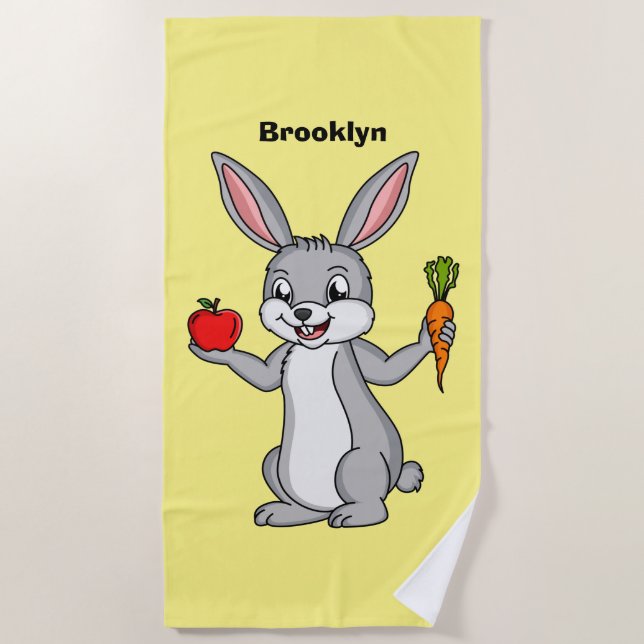 Serviette De Plage Cute bunny rabbit with vegetables (Devant)